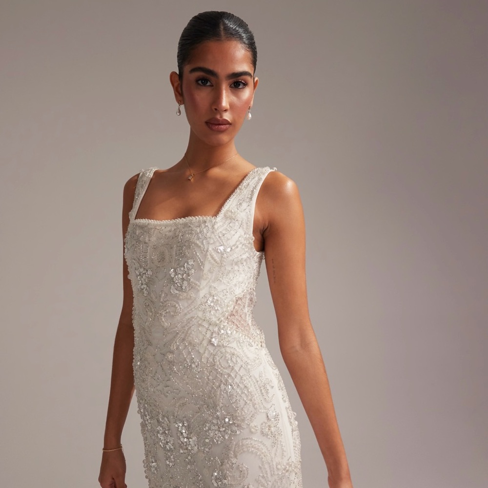 ASOS DESIGN ornate crystal embellished square neck maxi wedding dress - Picture 5 of 15
